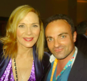Kim Cattrall et Laurent Amar lors du Miptv 2014 à Cannes.