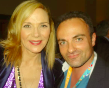 Kim Cattrall et Laurent Amar lors du Miptv 2014 à Cannes.