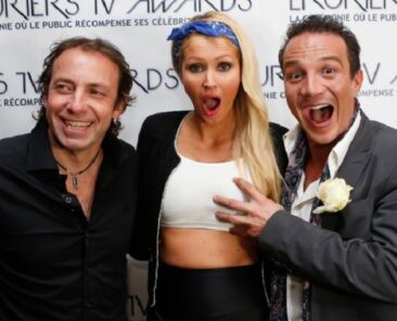 Les trois égéries de l'édition 2015 des Lauriers Tv awards : Philippe Candeloro, Tatiana-Laurens Delarue et Laurent Artufel