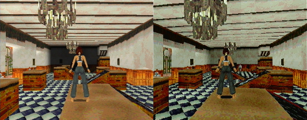 Tomb Raider 1: à gauche sur Playstation, à droite sur Saturn.
